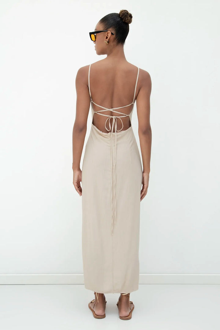 Cross Strapped Midi Dress - Beige