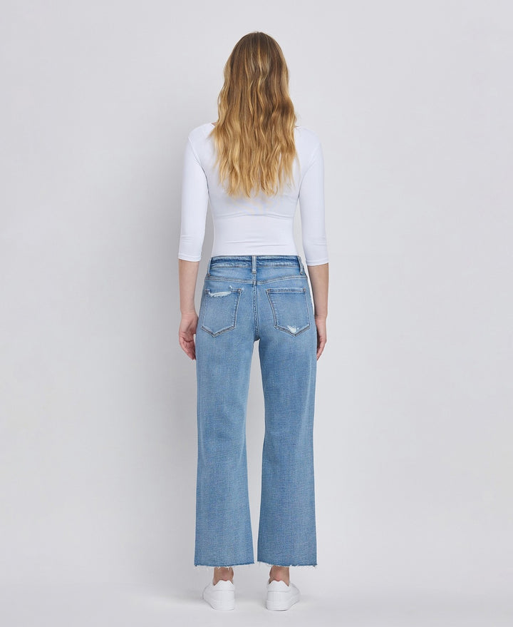 High Rise Crop Slim Wide Jeans - Satisfactory