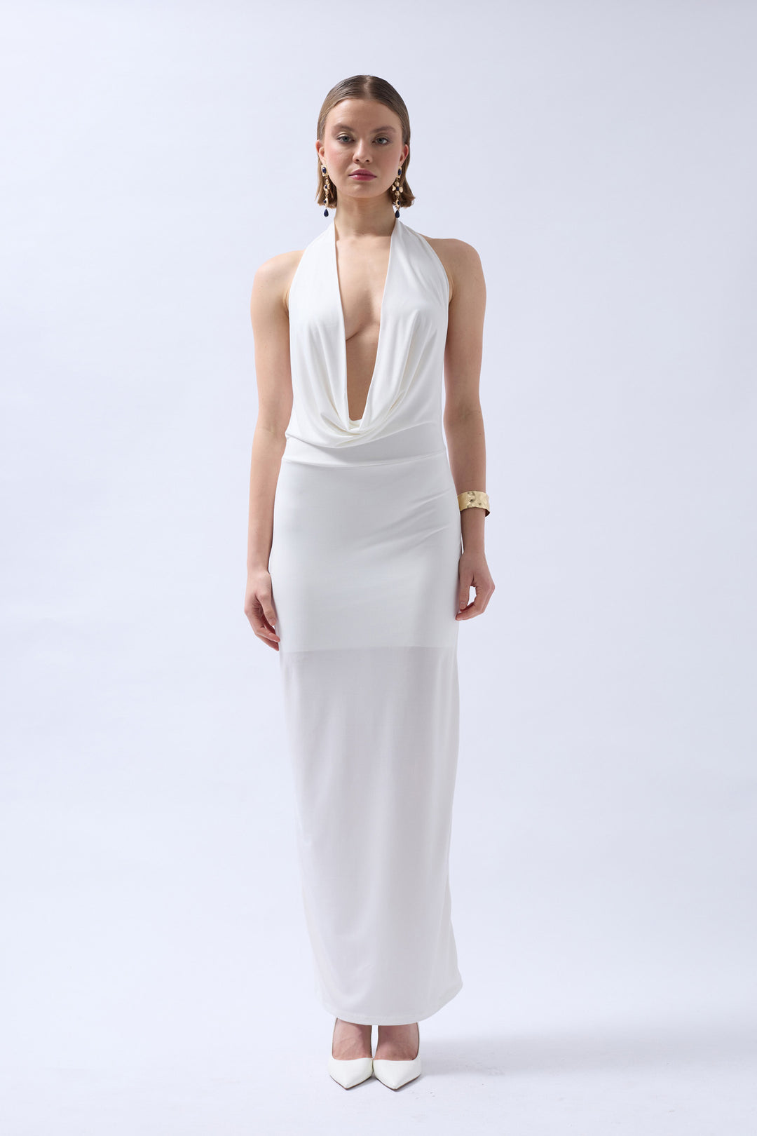 Diana Shawl Neck Maxi Dress - White