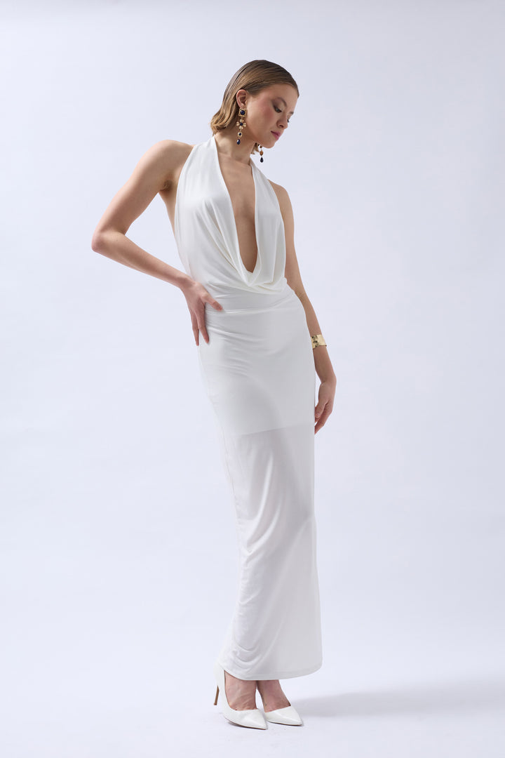 Diana Shawl Neck Maxi Dress - White