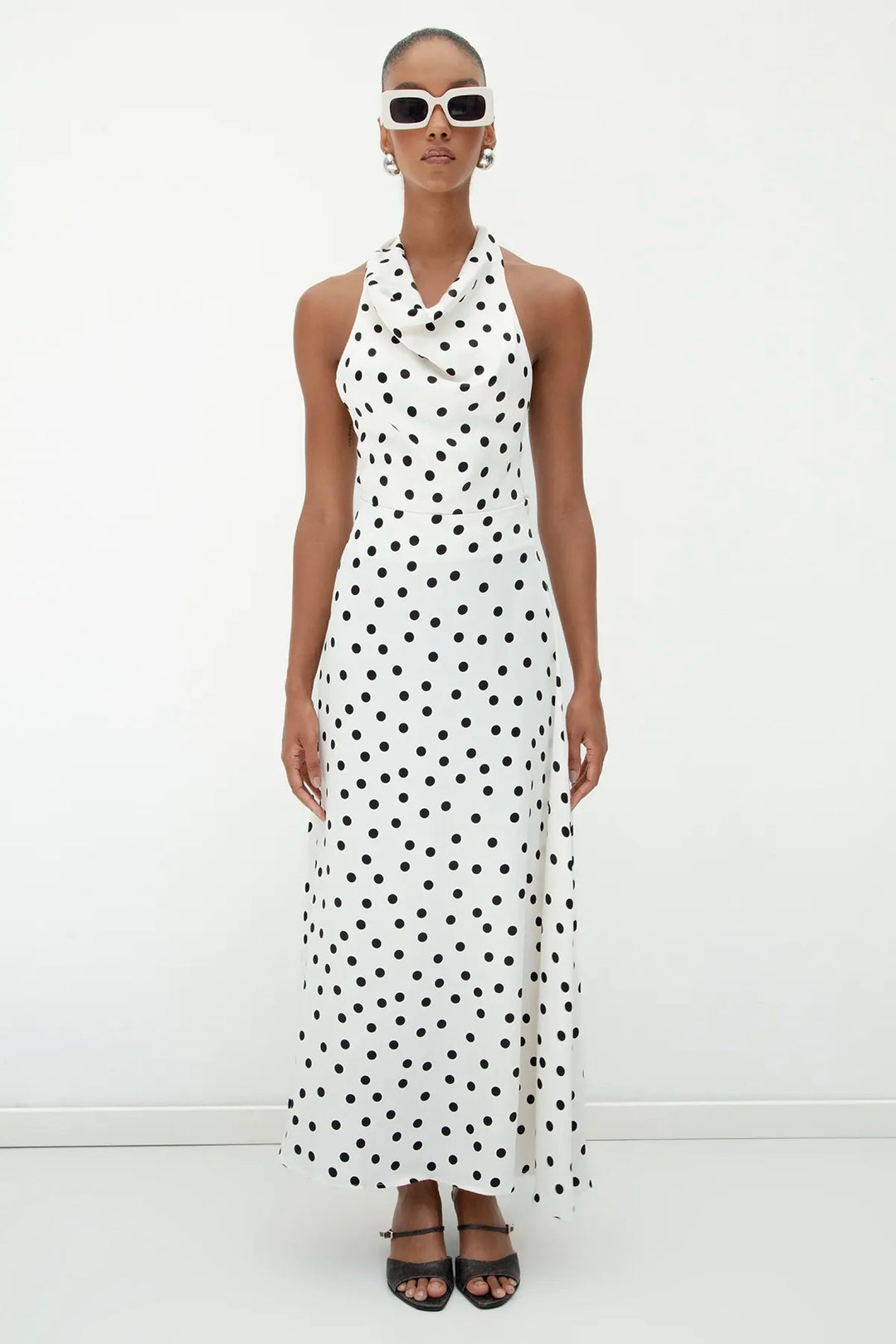 Ecru Satin Open Back Top with Polka Dots