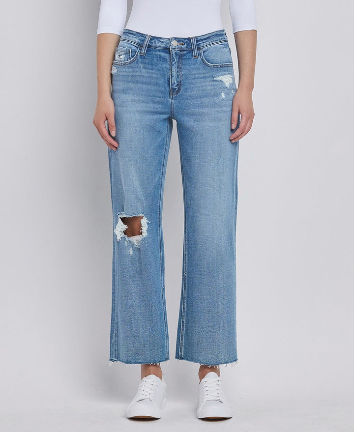 High Rise Crop Slim Wide Jeans - Satisfactory