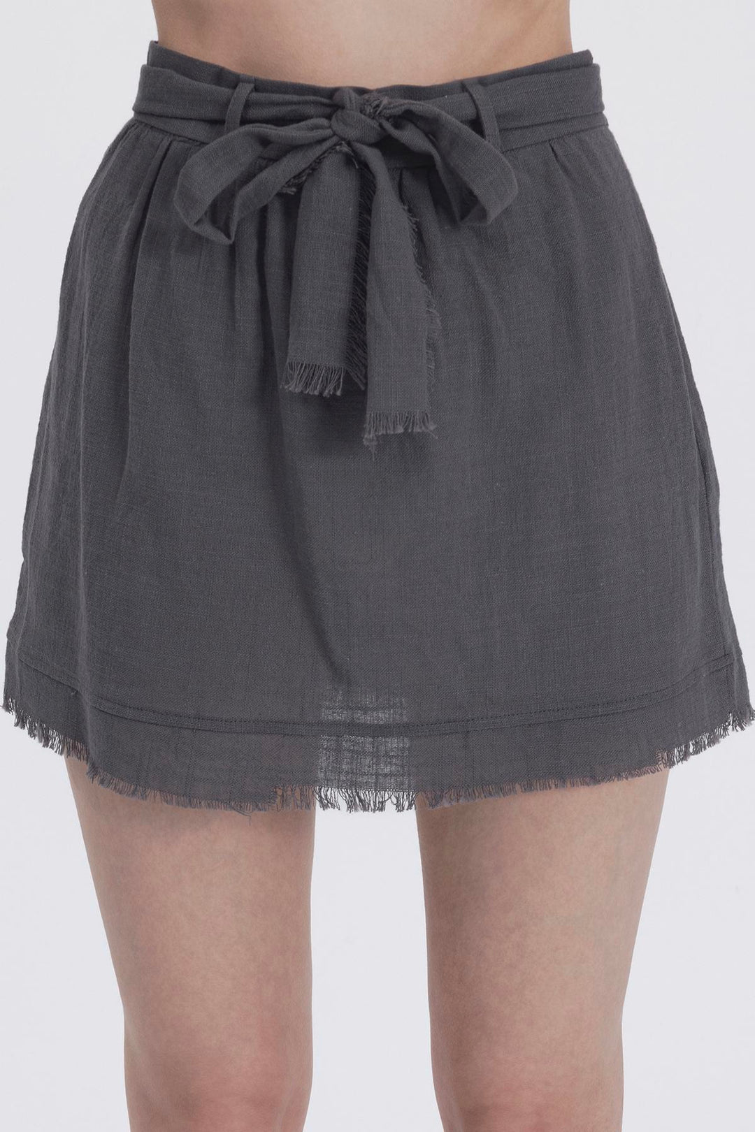 Fringe Linen Skirt-Grey
