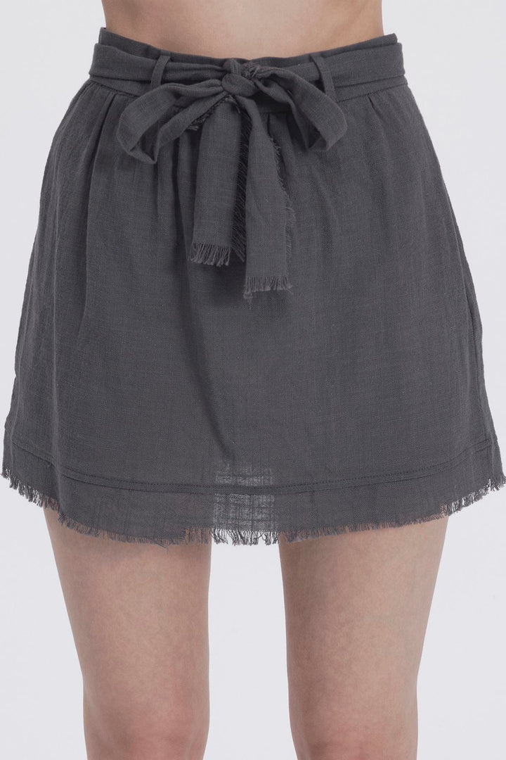 Fringe Linen Skirt-Grey