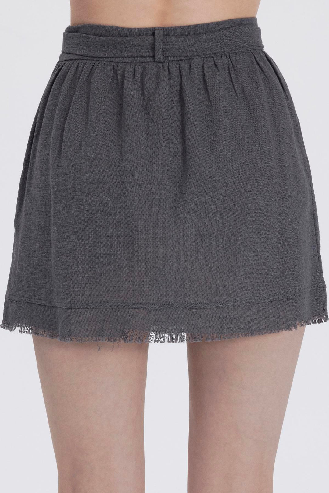 Fringe Linen Skirt-Grey