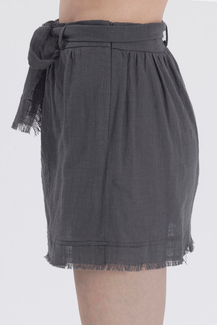 Fringe Linen Skirt-Grey