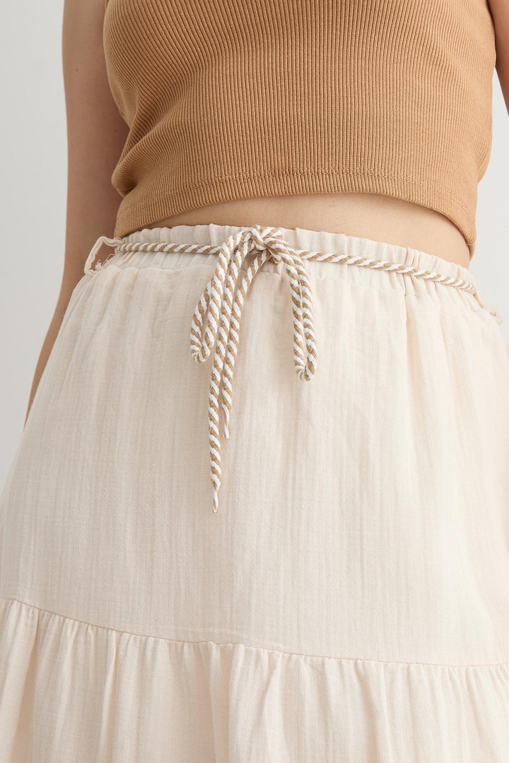 Gauze Elastic Waist Long Skirt - Stone