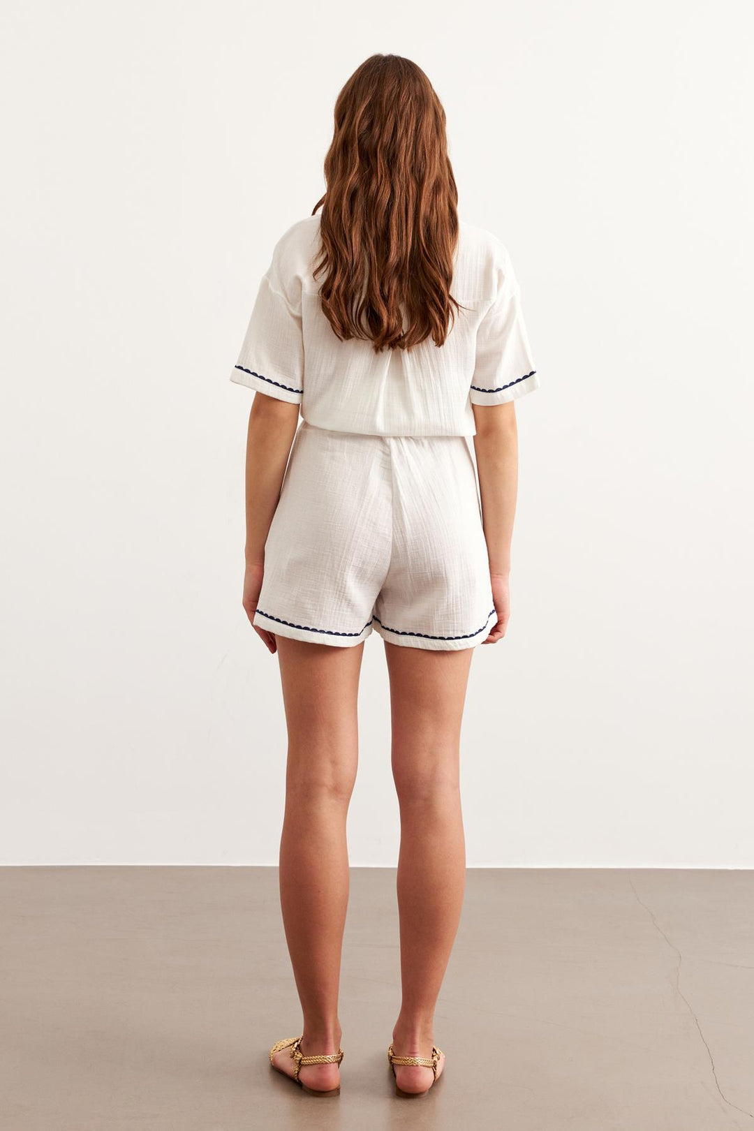 Gauze Embroidery Detailed Buttoned Shirt-OffWhite