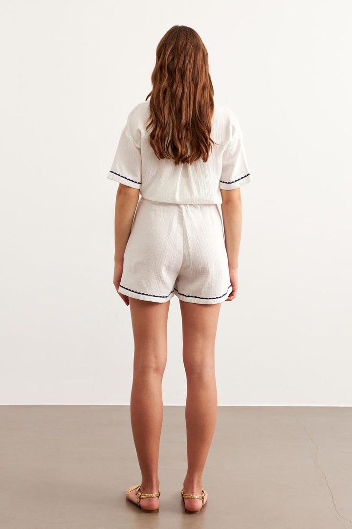Gauze Embroidery Detailed Buttoned Shirt-OffWhite