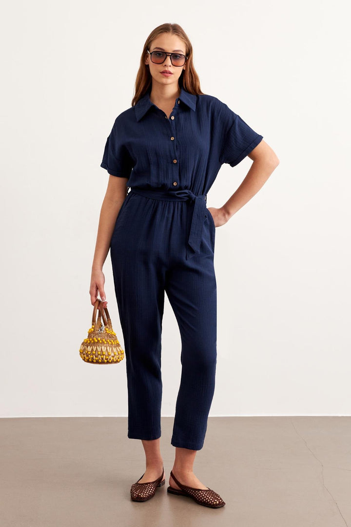 Gauze Jumpsuit-Navy