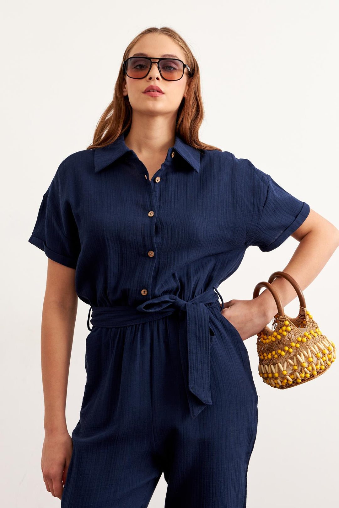 Gauze Jumpsuit-Navy
