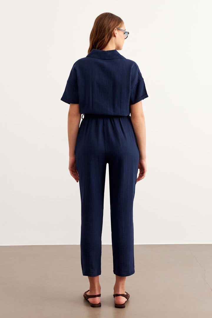 Gauze Jumpsuit-Navy