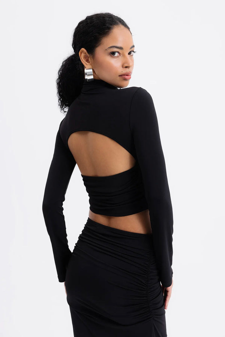Isabella Black Draped Crop Top