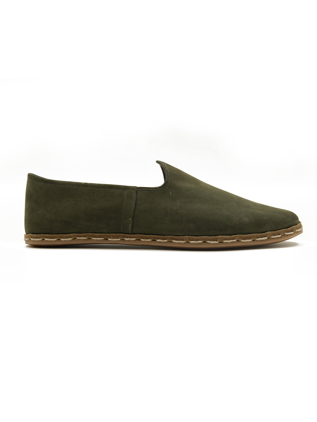 Men's Army Green Slip On Shoes - Nubuck Leather ADEA Men's Army Green Slip On Shoes - Nubuck Leather ADEA