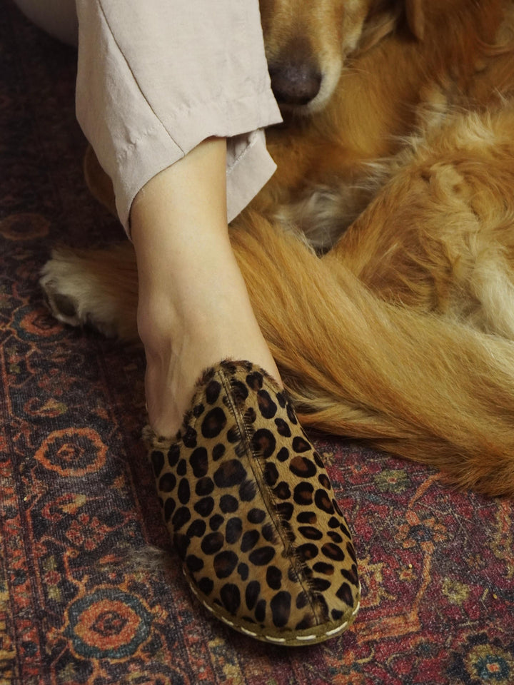 Women’s handmade leather shoes in leopard print by ADEA