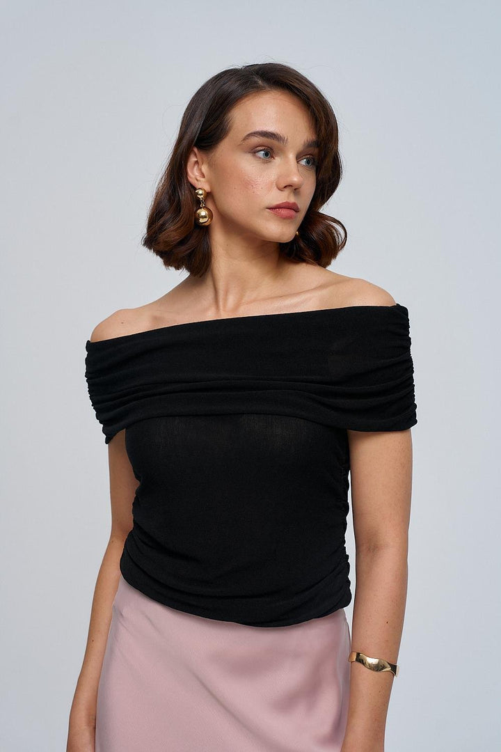 Madonna Collar Gathered Knitwear Women's Blouse
