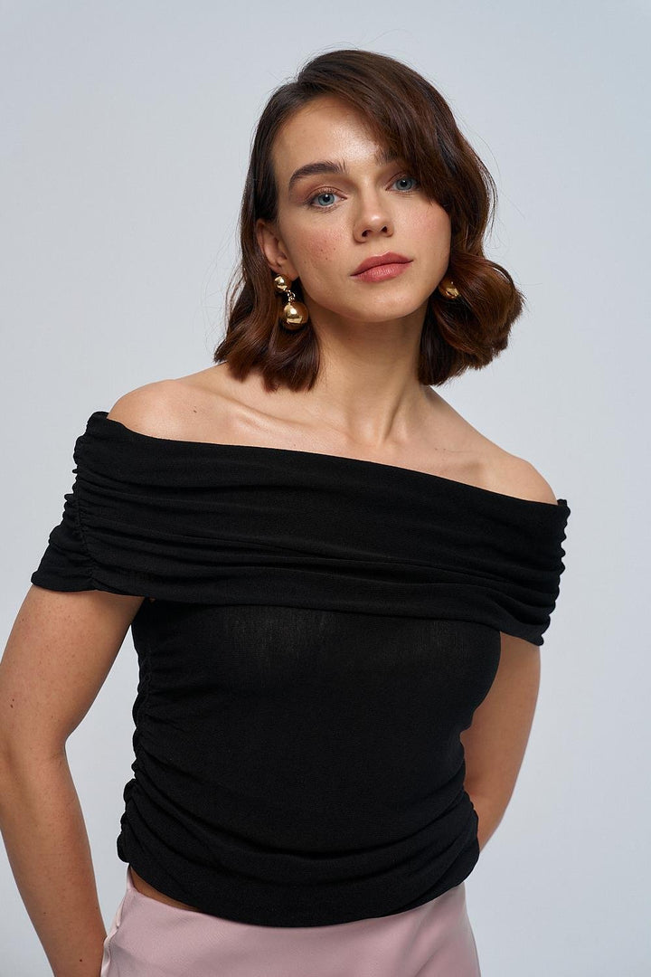 Madonna Collar Gathered Knitwear Women's Blouse