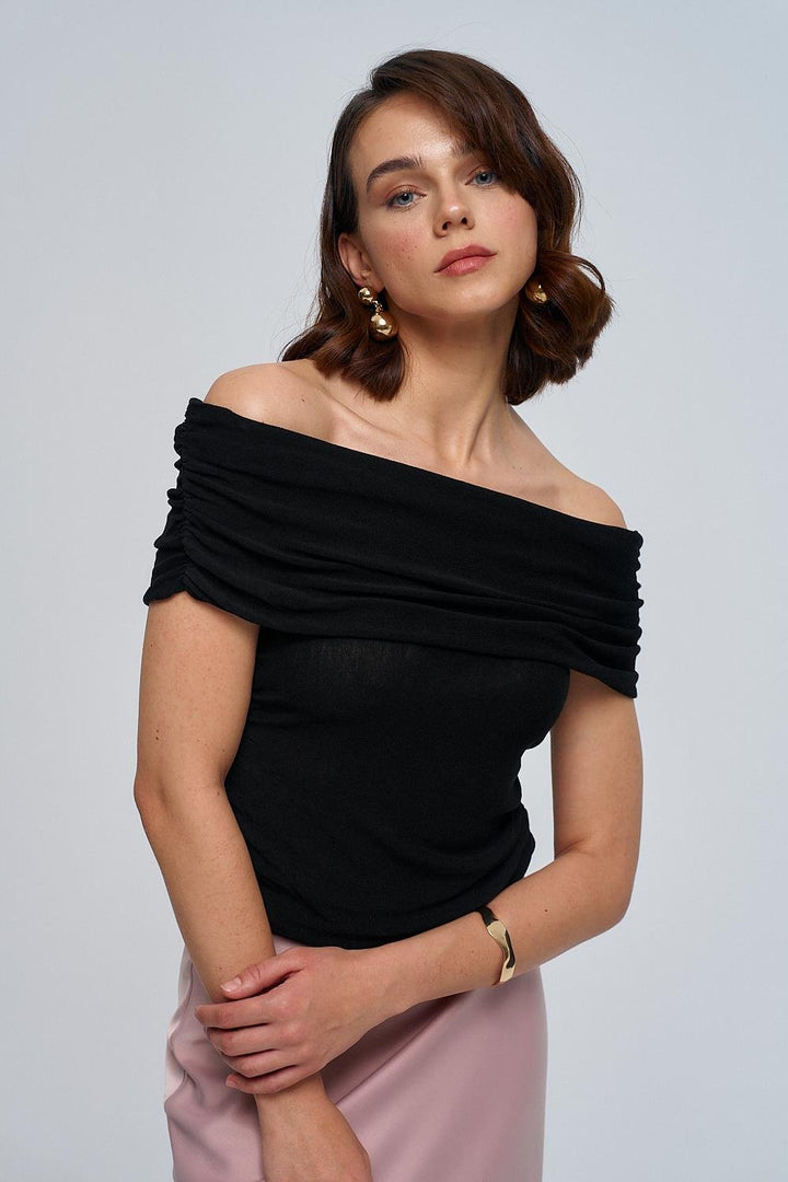Madonna Collar Gathered Knitwear Women's Blouse