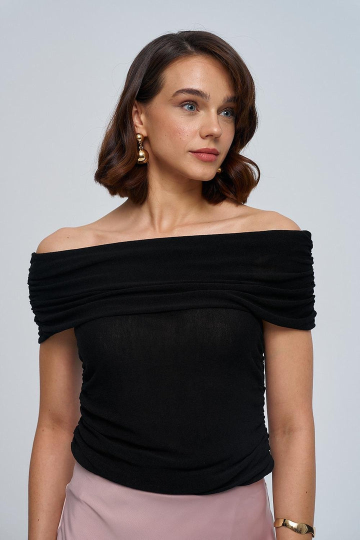 Madonna Collar Gathered Knitwear Women's Blouse