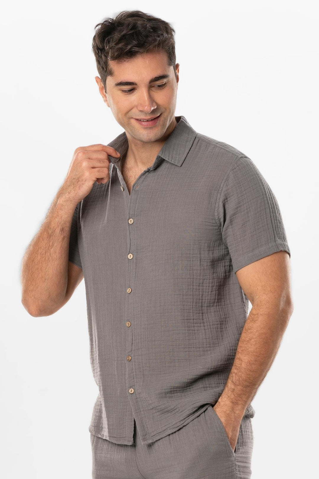 Men - Gray Gauze Shirt