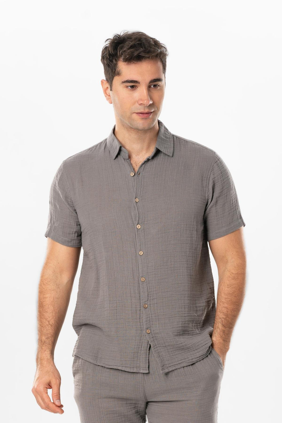Men - Gray Gauze Shirt