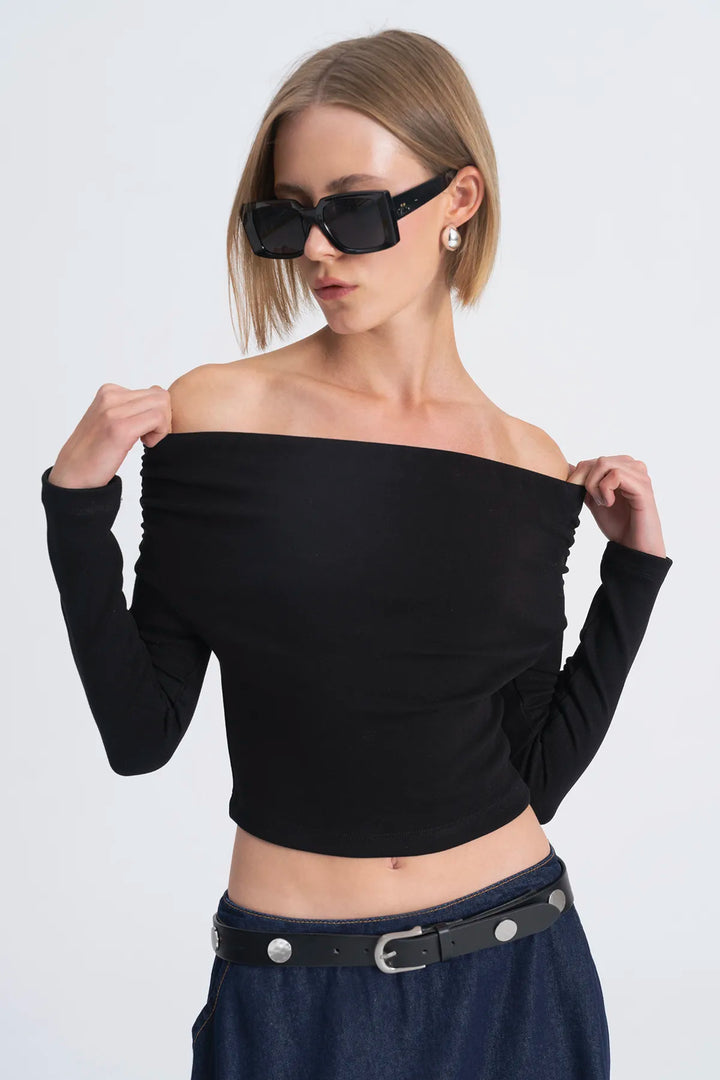 Noir Draped Off-Shoulder Top