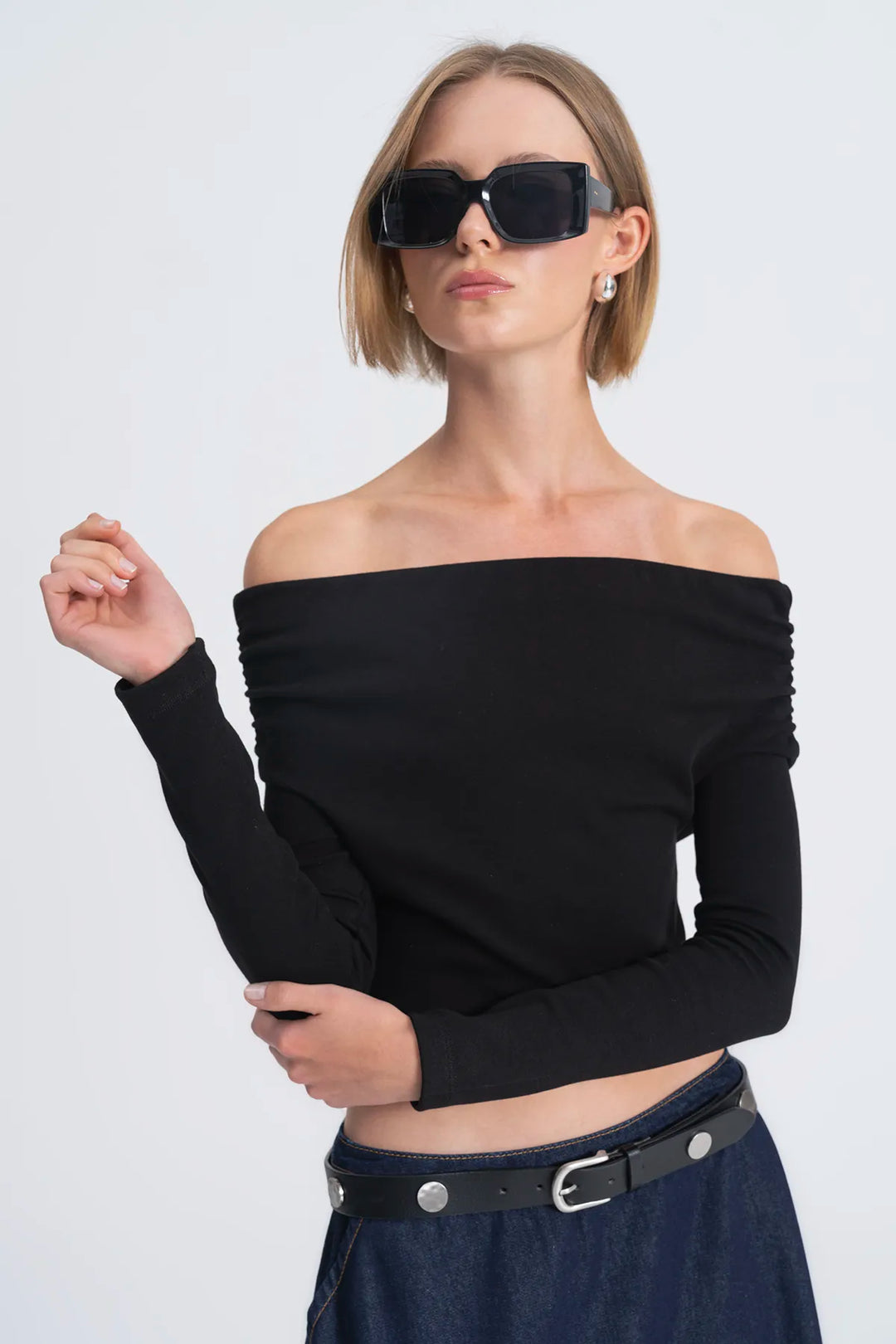 Noir Draped Off-Shoulder Top