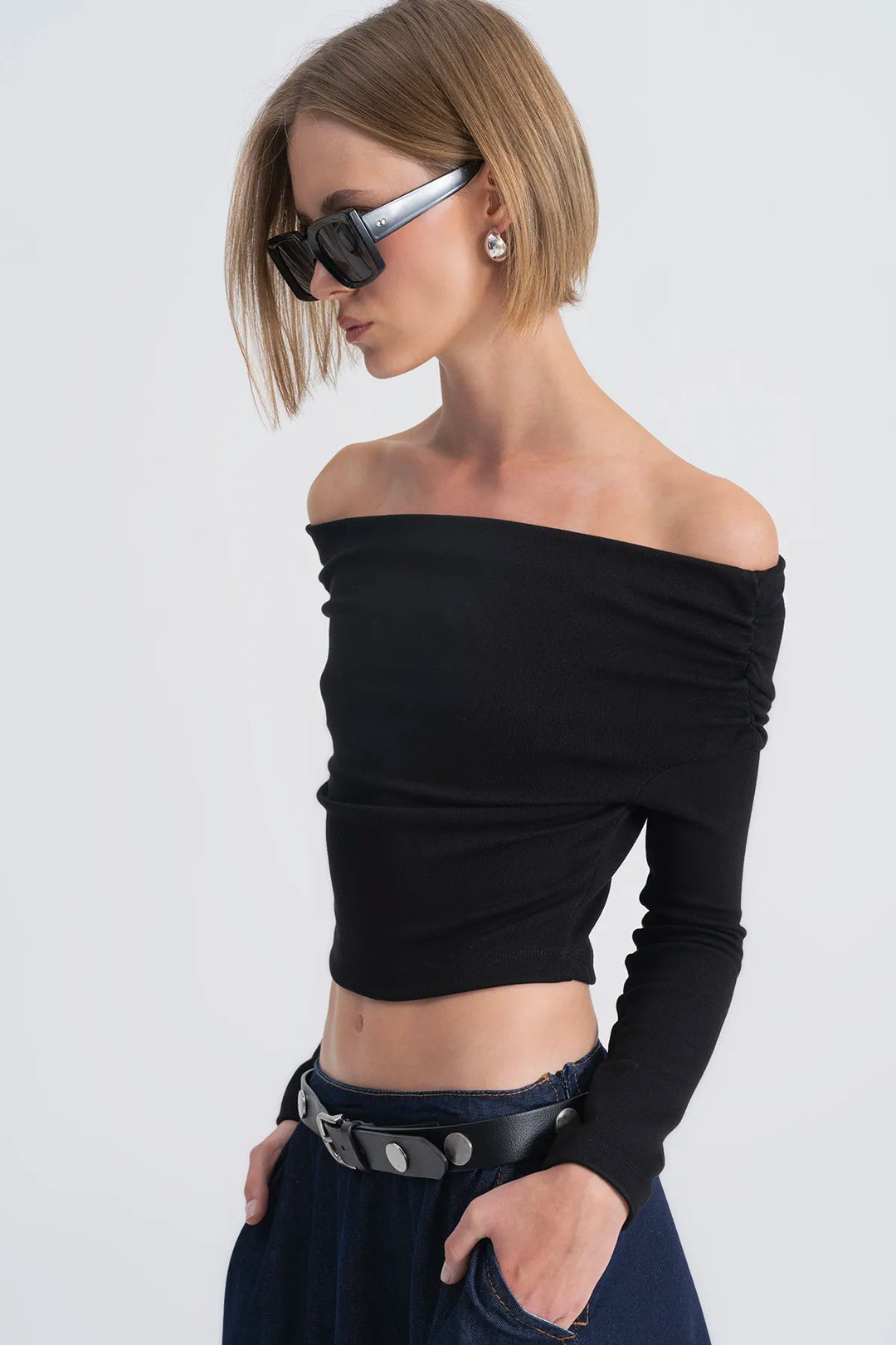 Noir Draped Off-Shoulder Top