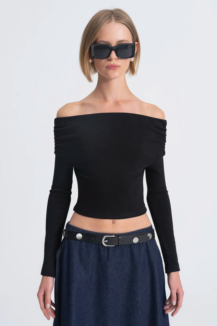 Noir Draped Off-Shoulder Top