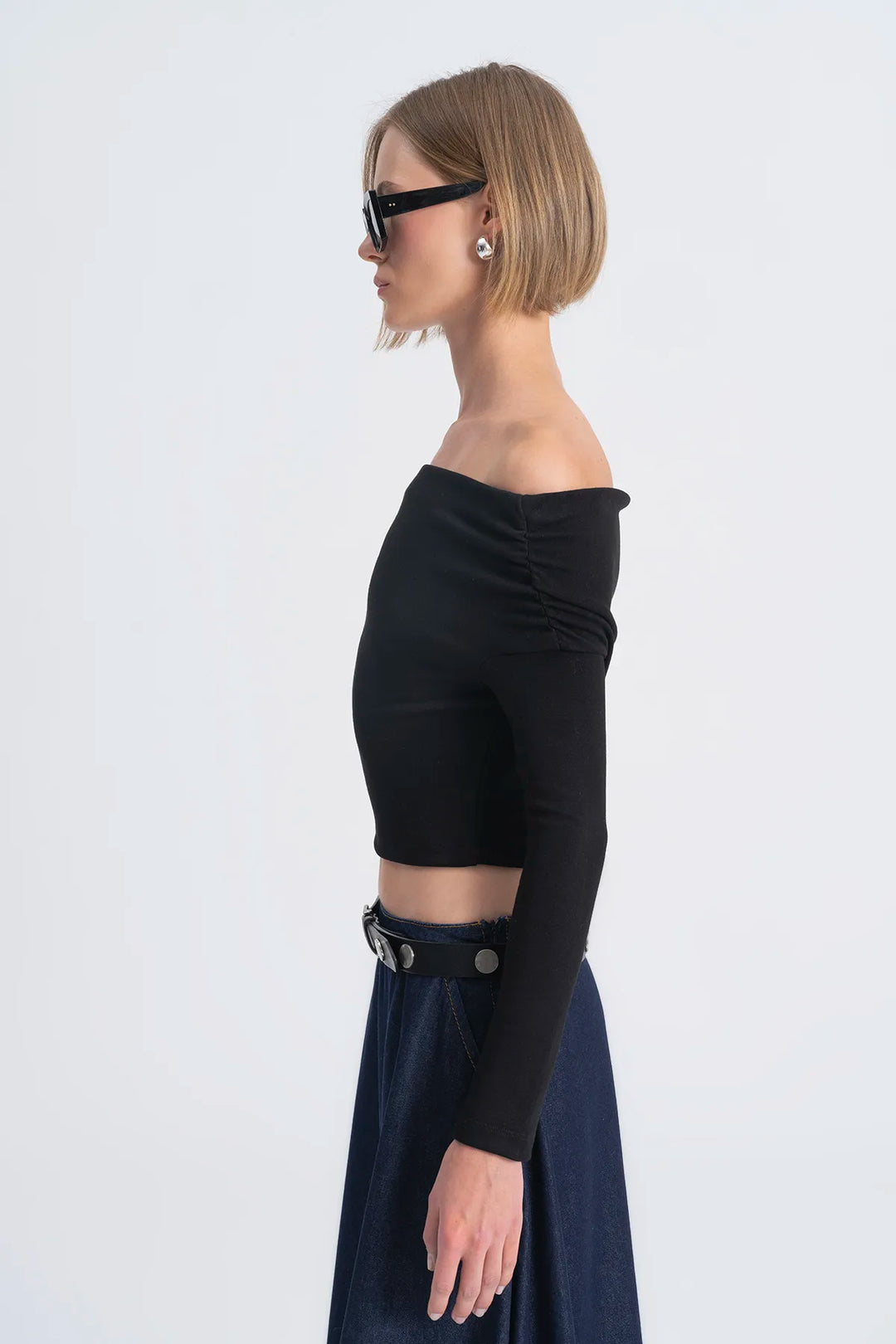 Noir Draped Off-Shoulder Top