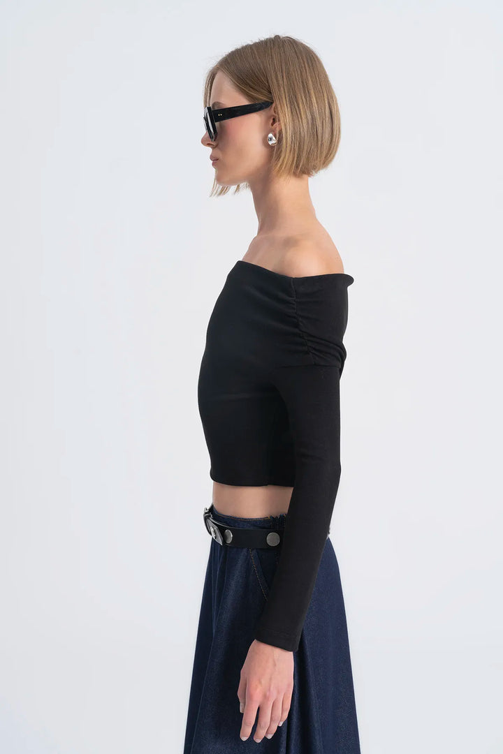 Noir Draped Off-Shoulder Top