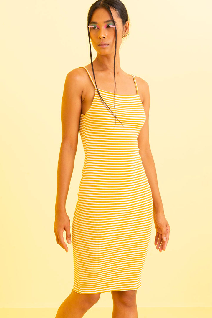 Open Back Midi Dress-Mustard