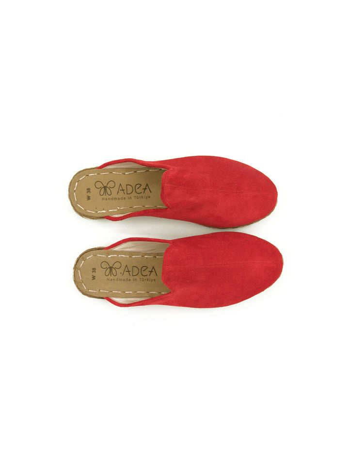 Women's Scarlet Red Flat Mule - Suede Leather