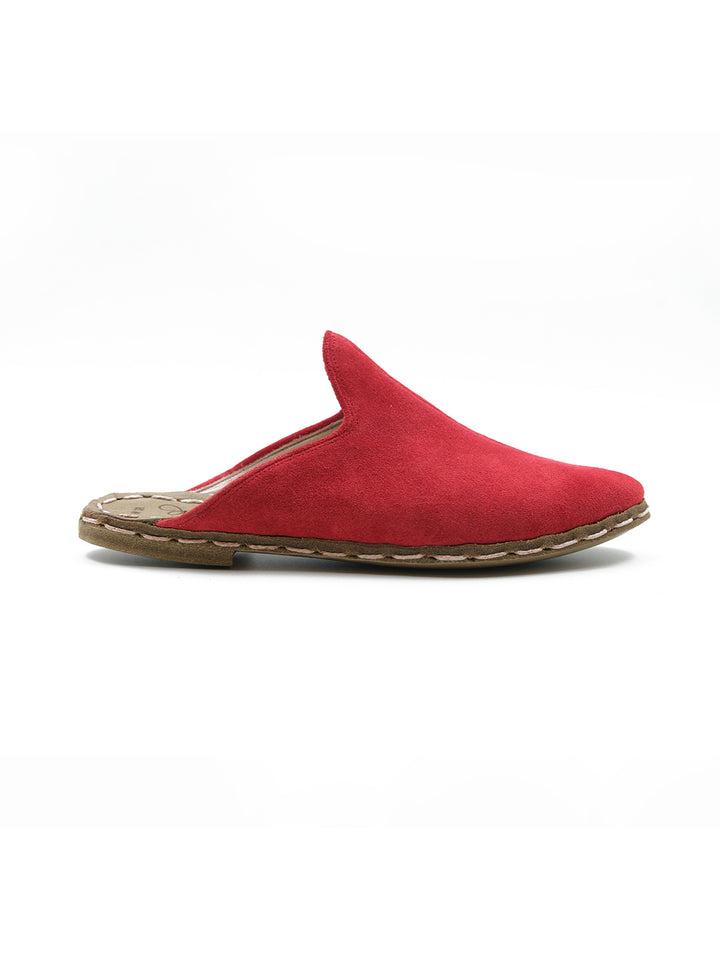 Women's Scarlet Red Flat Mule - Suede Leather