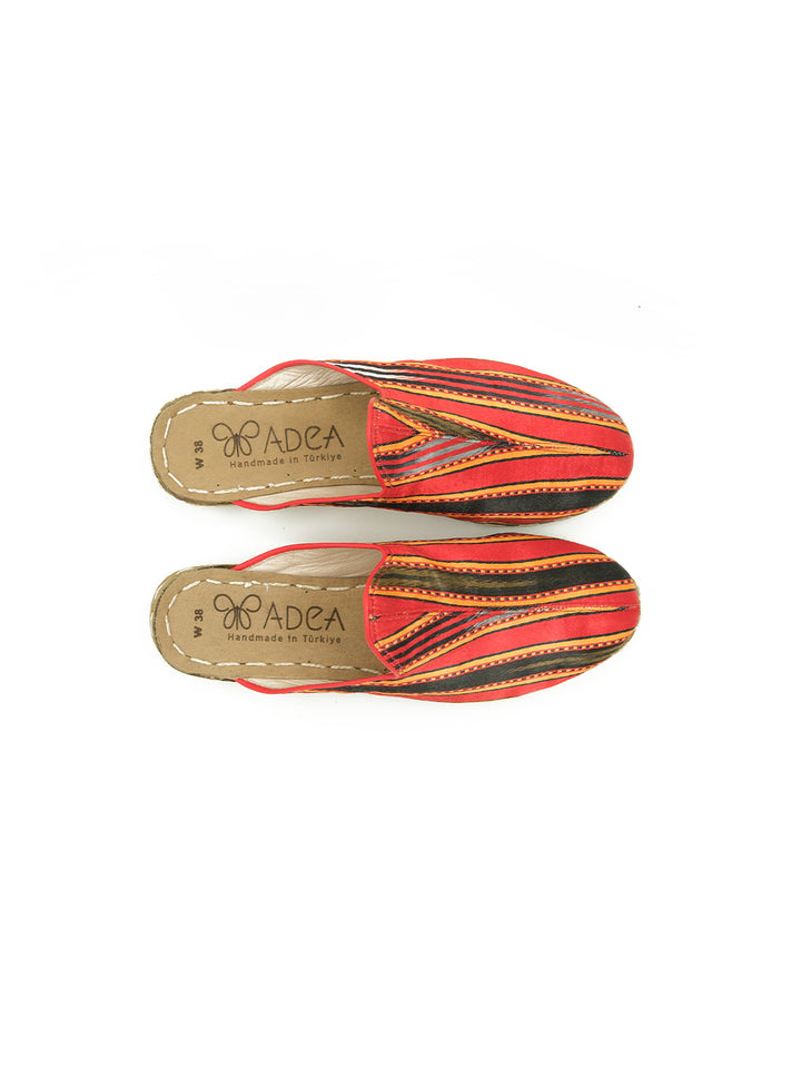Women's Red Flat Mule - Silk