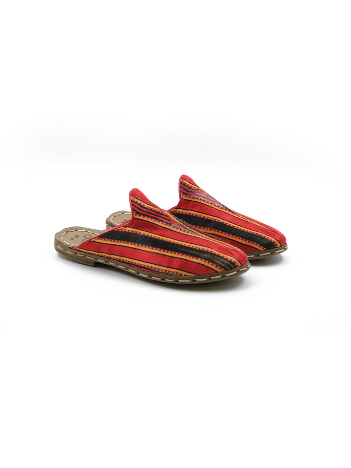 Women's Red Flat Mule - Silk