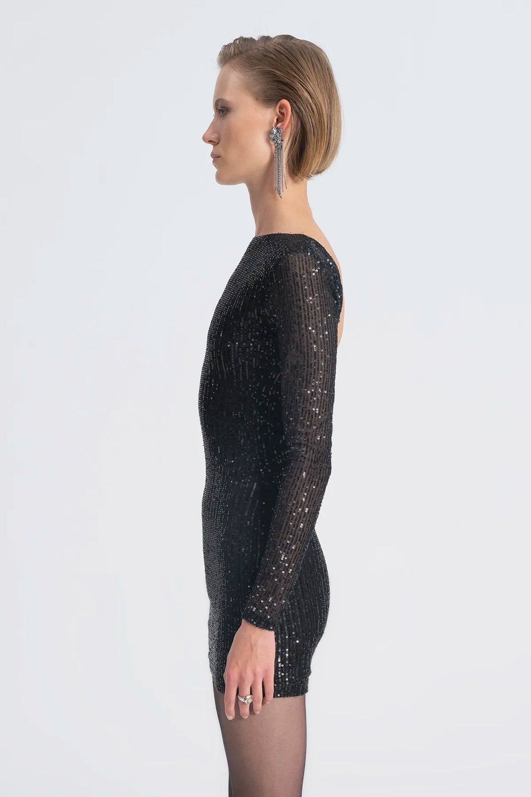 Sequin Open Back Mini Dress