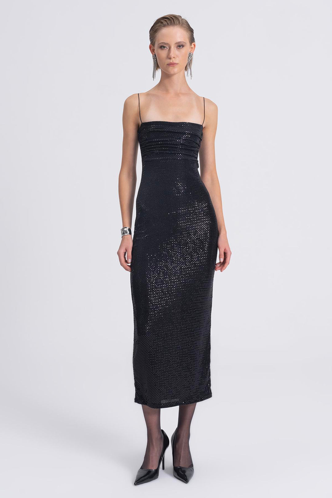 Sequin Straight Neck Midi Dress