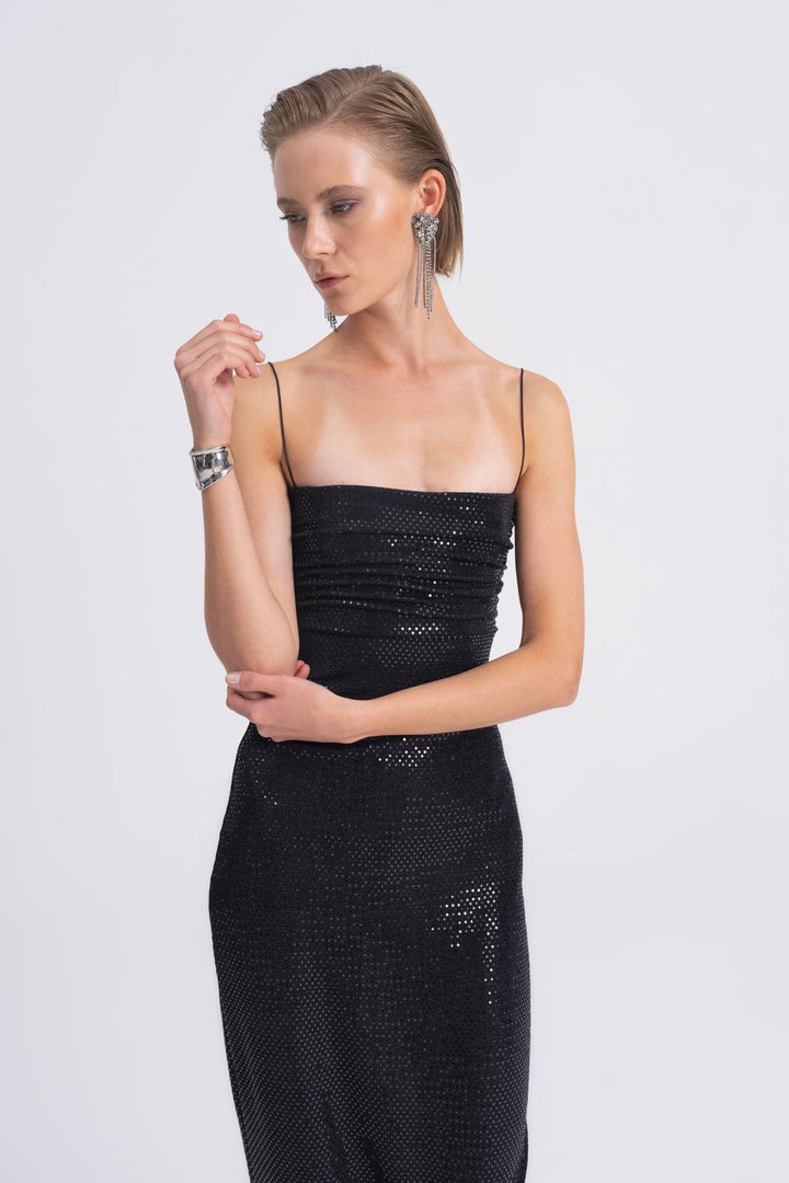 Sequin Straight Neck Midi Dress