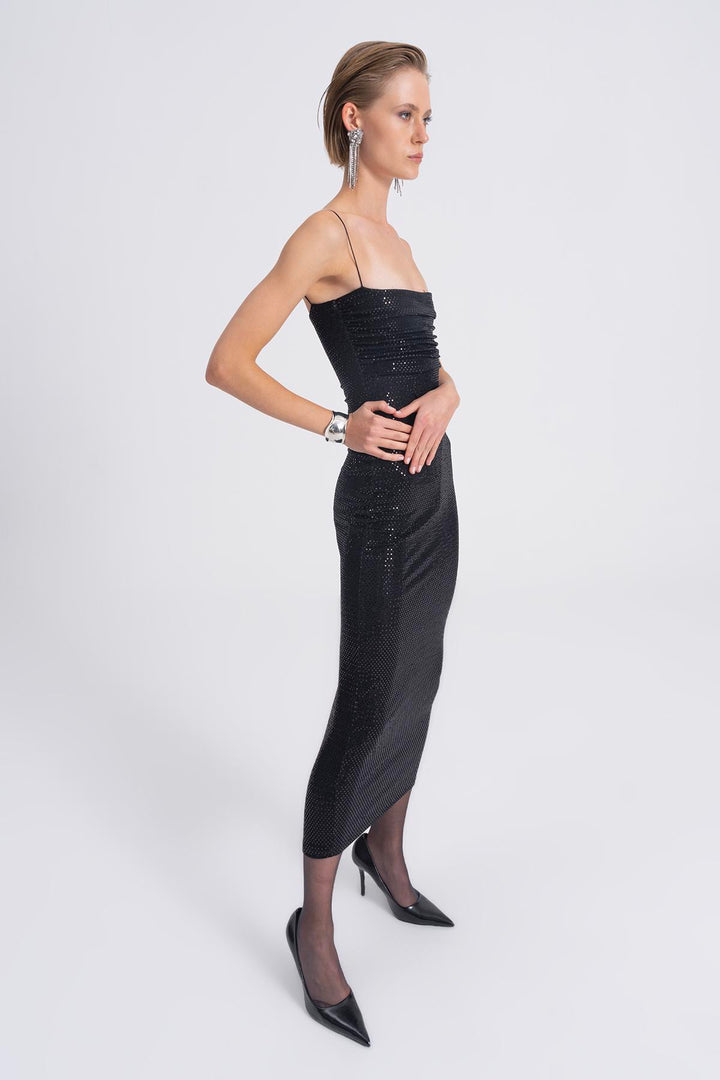 Sequin Straight Neck Midi Dress