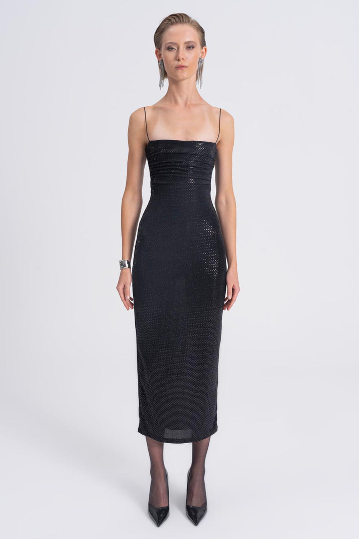 Sequin Straight Neck Midi Dress