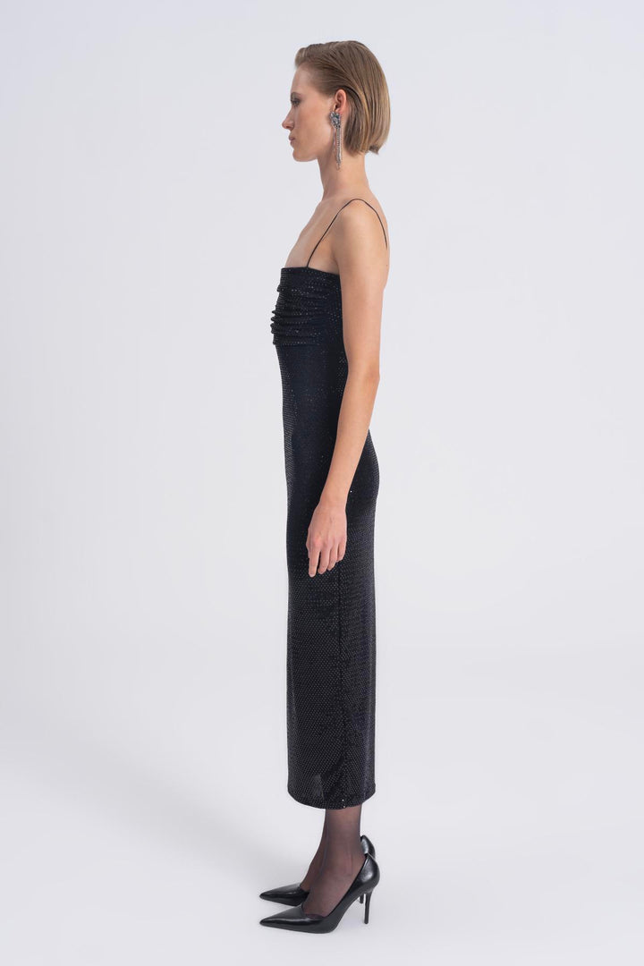 Sequin Straight Neck Midi Dress