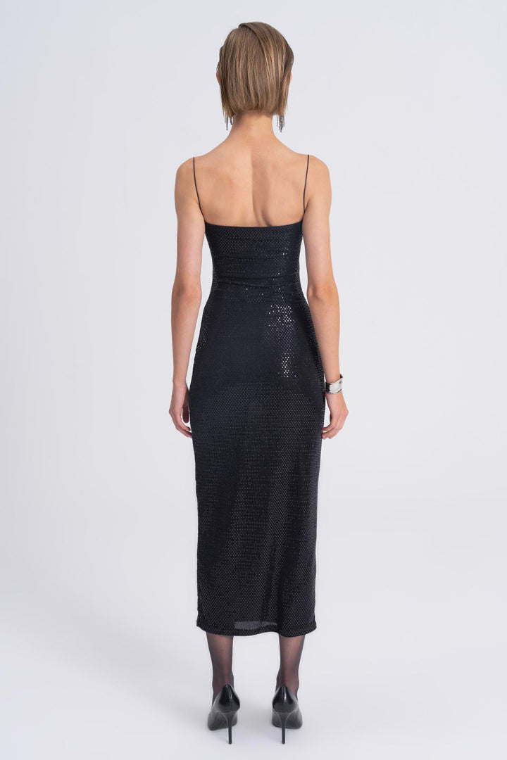 Sequin Straight Neck Midi Dress