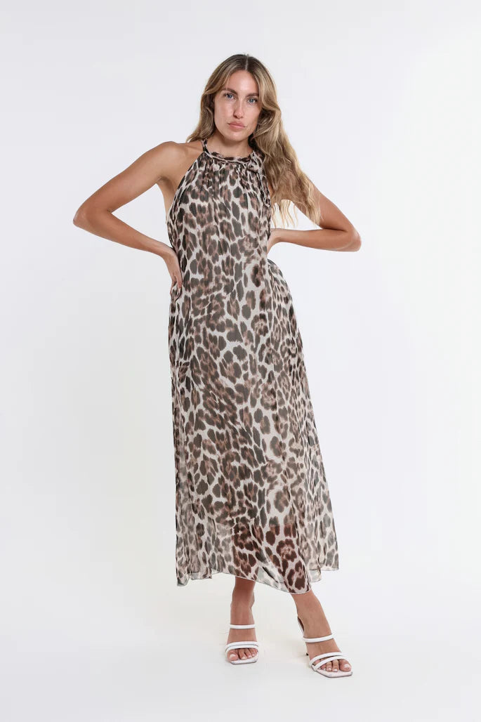 silk madison dress Leopard Madison Silk Shoulder Tie Dress