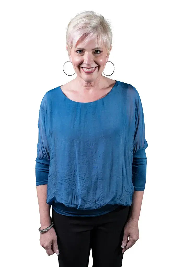 Rosa Silk Banded Blouse - Peacock - Tees By Tina