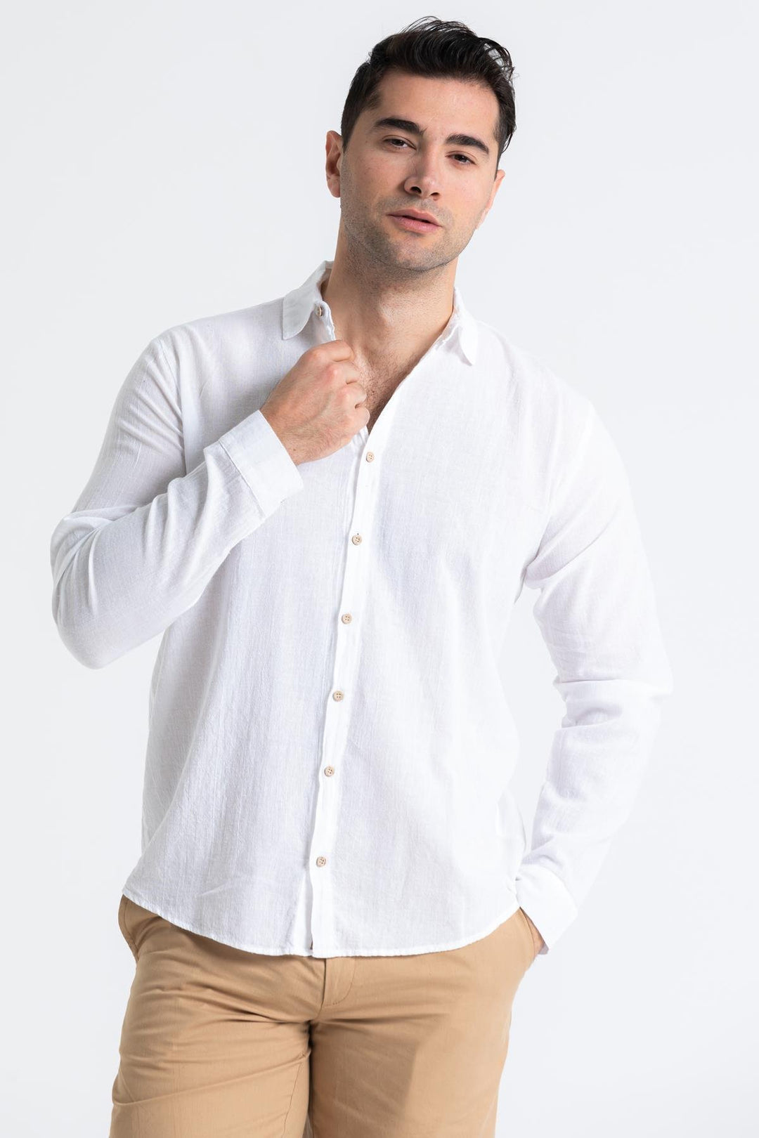 Men - White Poplin Long Sleeve Shirt