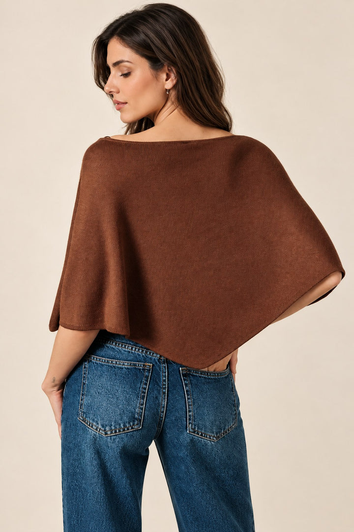 Slouchy Boat Neck Knit Pullover Poncho Top