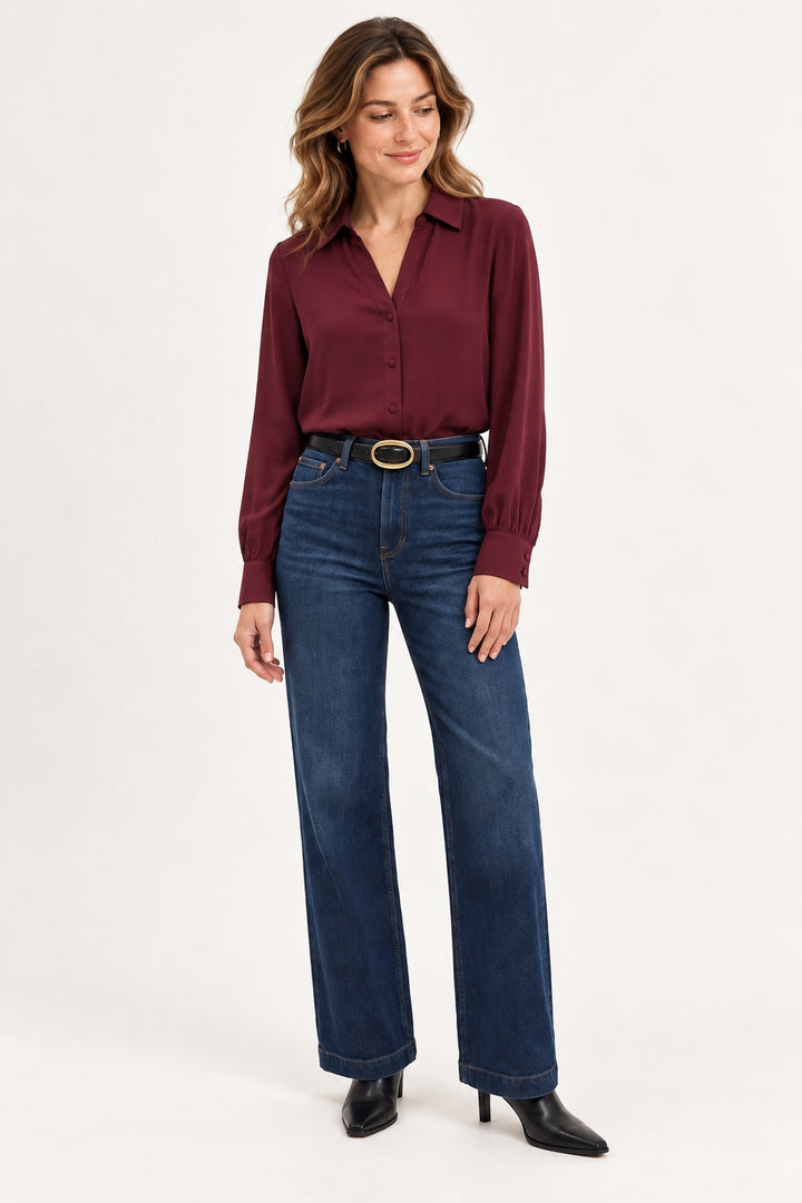 Vino Neck Shirt with Open Seam Sleeve