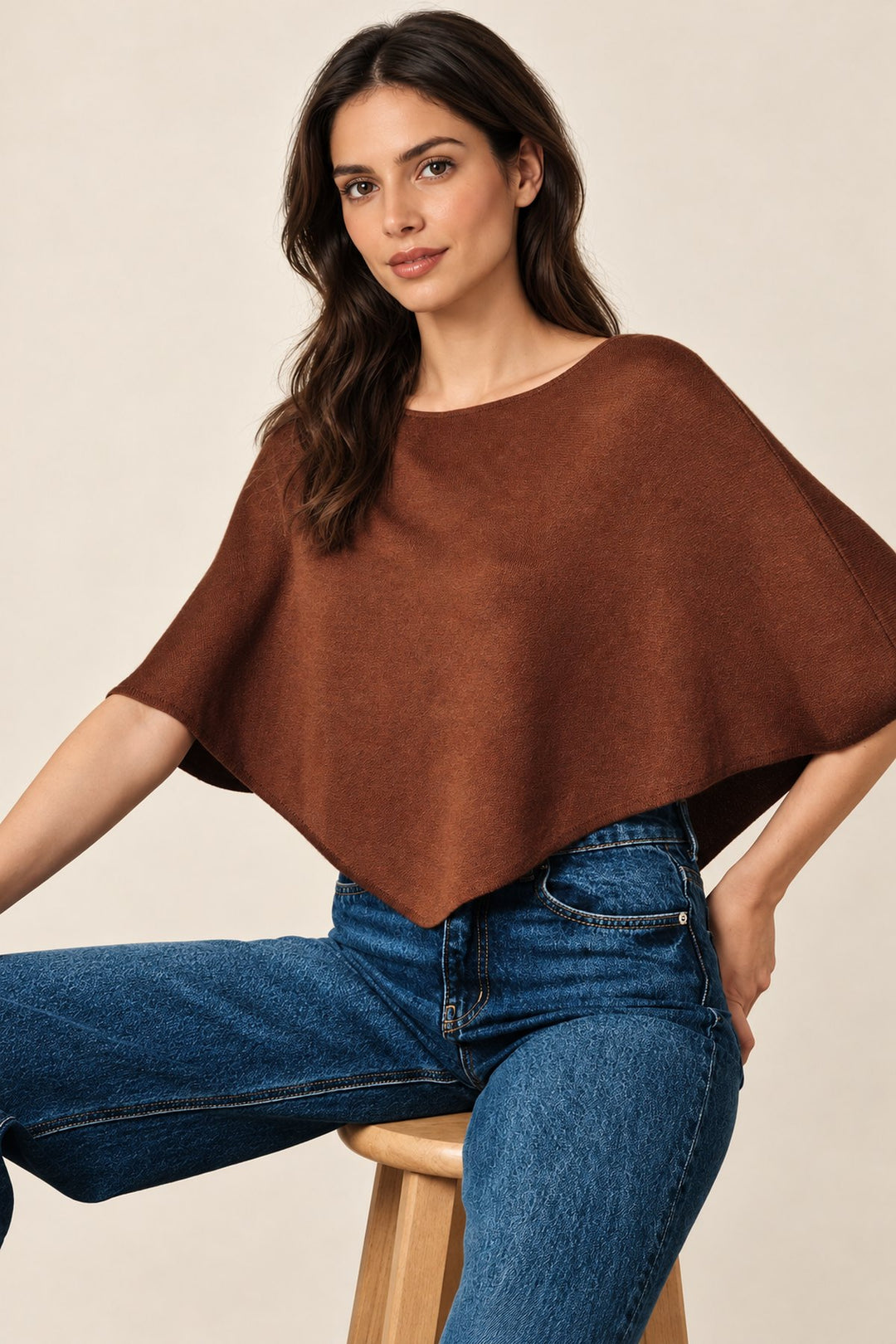 Slouchy Boat Neck Knit Pullover Poncho Top
