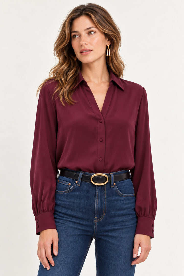 Vino Neck Shirt with Open Seam Sleeve